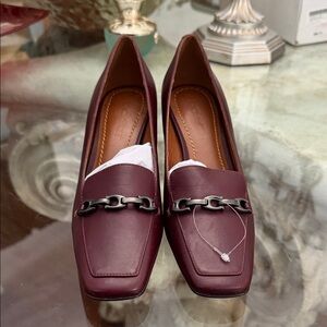 Coach Women's Burgundy Leather Chain-Trim Loafers